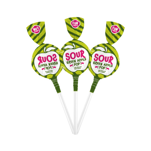 Funtasty Sour Green Apple Gum-Filled Lollipops