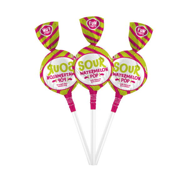 Funtasty Sour Watermelon Gum-Filled Lollipops